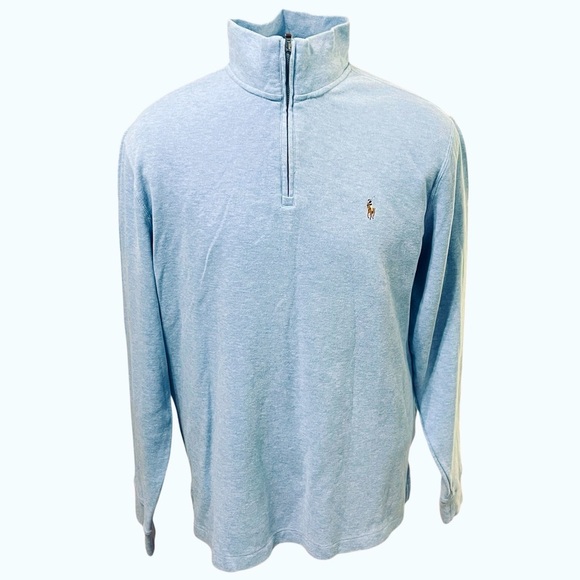 POLO Ralph Lauren Men’s Stand Collar Sweatshirt size L Blue 100% Cotton 1/4 Zip - Picture 4 of 14